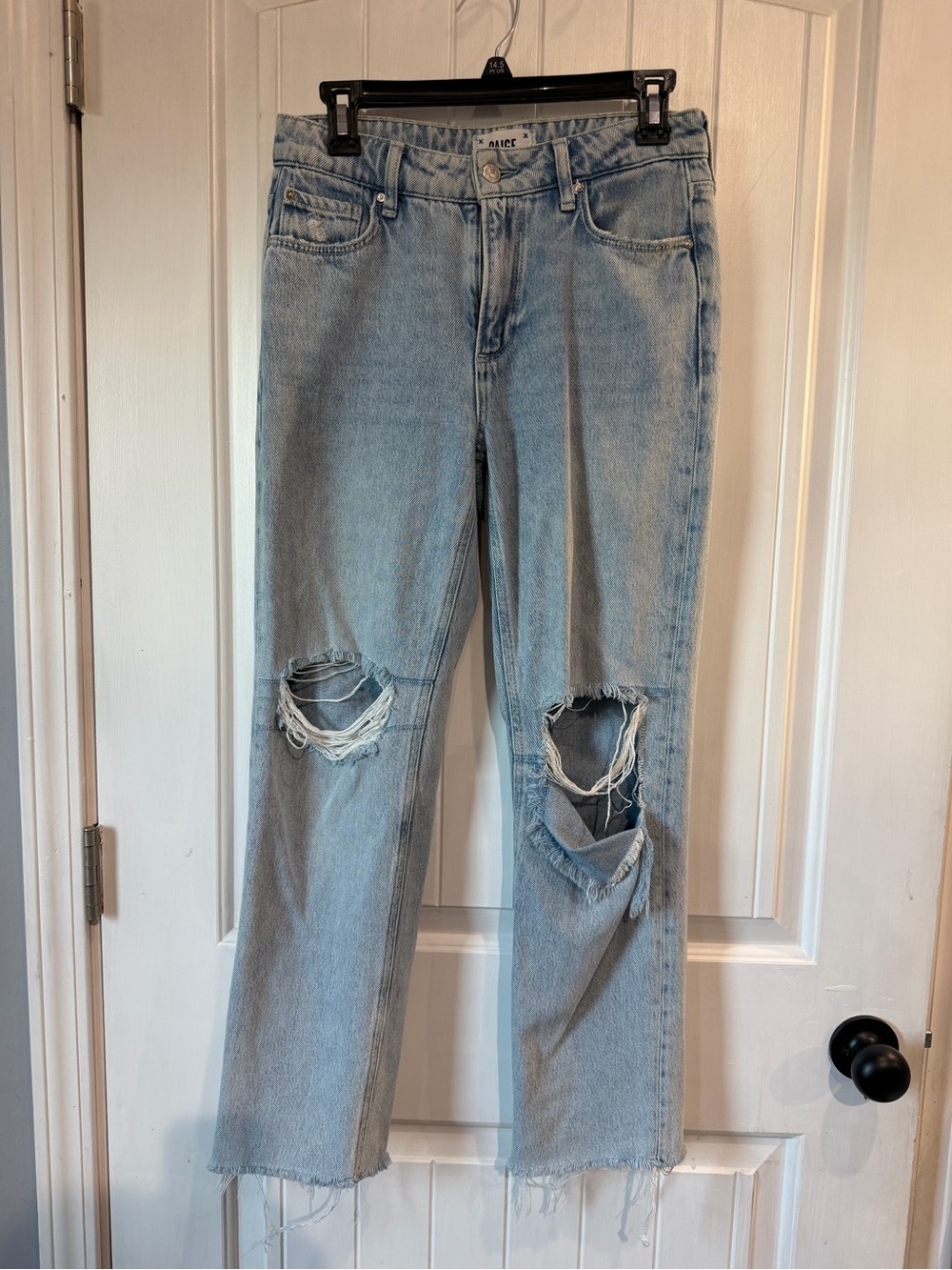PAIGE Light Blue Distressed Straight Leg Jeans